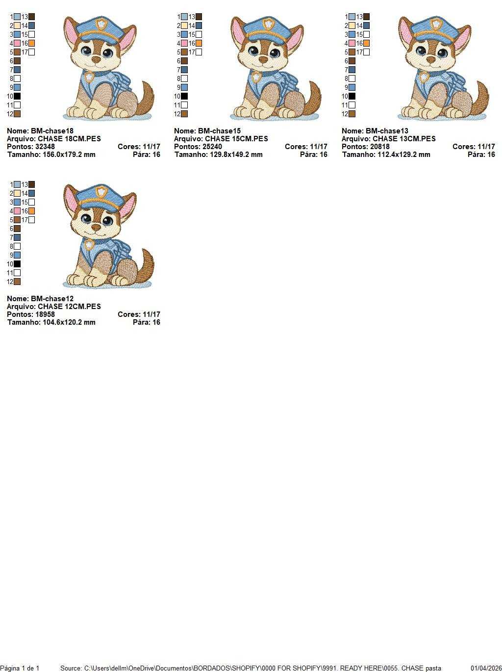 Paw Patrol embroidery design - Dog Chase machine embroidery patterns - Baby Girl Boy file - Instant digital download pes jef dst exp hus vp3 - Zuma Chase Rubble Skye Marshall Everest Ryder Rocky - Marcia Embroidery