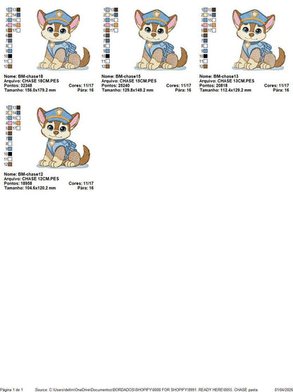 Paw Patrol embroidery design - Dog Chase machine embroidery patterns - Baby Girl Boy file - Instant digital download pes jef dst exp hus vp3 - Zuma Chase Rubble Skye Marshall Everest Ryder Rocky - Marcia Embroidery