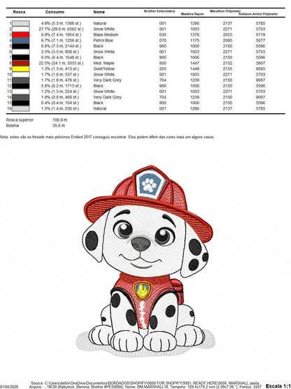 Paw Patrol embroidery design - Dog Marshall machine embroidery patterns - Baby Girl Boy file - Instant digital download - Marcia Embroidery
