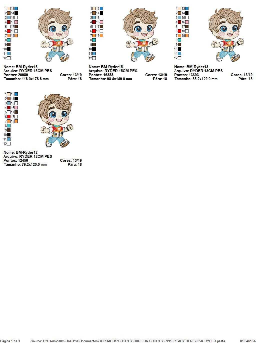 Paw Patrol embroidery design - Ryder machine embroidery patterns - Baby Girl Boy file - Instant digital download pes jef dst exp hus vp3 - Zuma Chase Rubble Skye Marshall Everest Ryder Rocky (Copy) - Marcia Embroidery