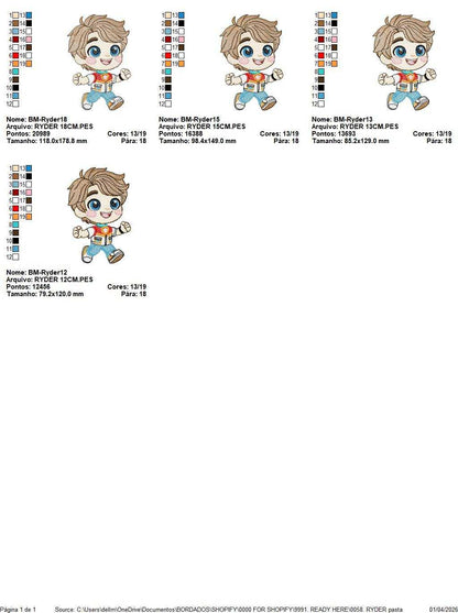 Paw Patrol embroidery design - Ryder machine embroidery patterns - Baby Girl Boy file - Instant digital download pes jef dst exp hus vp3 - Zuma Chase Rubble Skye Marshall Everest Ryder Rocky (Copy) - Marcia Embroidery