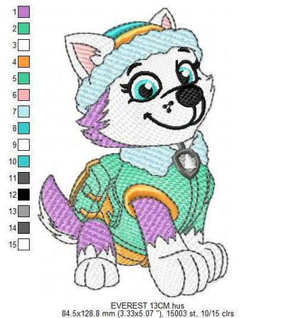 Paw Patrol embroidery designs - Dog Everest machine embroidery patterns - Baby Girl Boy file - Instant digital download - Chase Rubble Skye Marshall - Marcia Embroidery