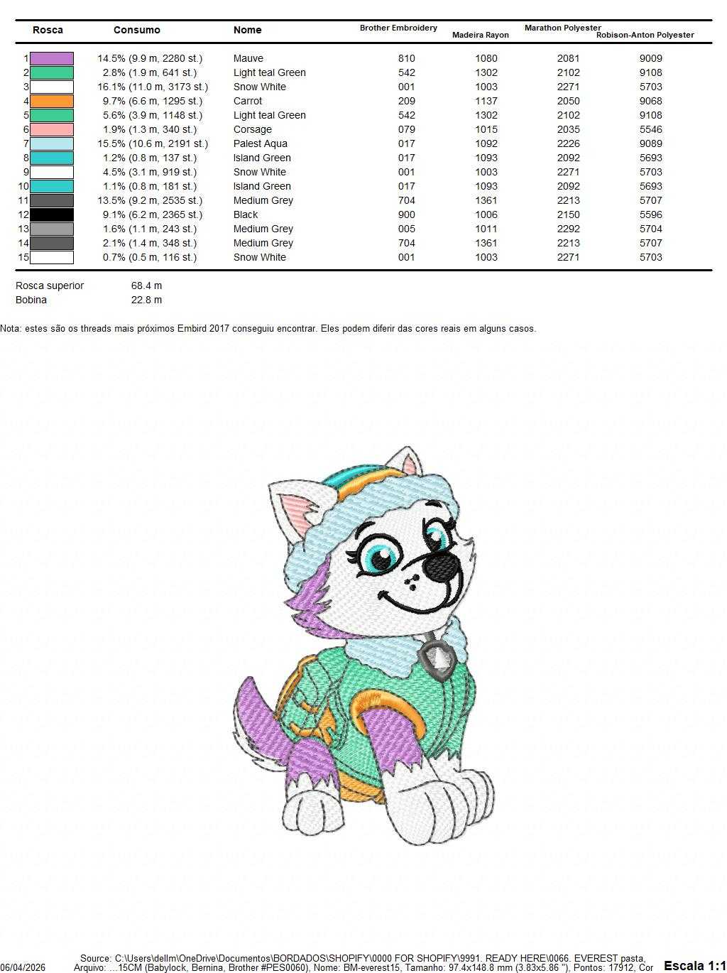 Paw Patrol embroidery designs - Dog Everest machine embroidery patterns - Baby Girl Boy file - Instant digital download - Chase Rubble Skye Marshall - Marcia Embroidery