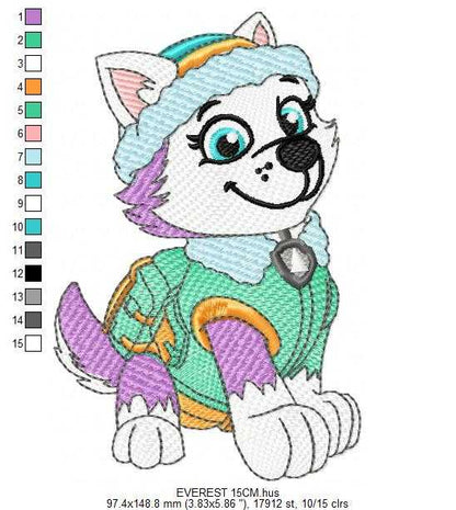 Paw Patrol embroidery designs - Dog Everest machine embroidery patterns - Baby Girl Boy file - Instant digital download - Chase Rubble Skye Marshall - Marcia Embroidery