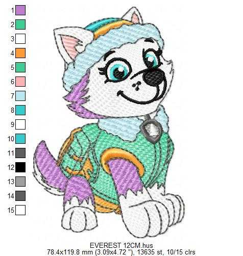 Paw Patrol embroidery designs - Dog Everest machine embroidery patterns - Baby Girl Boy file - Instant digital download - Chase Rubble Skye Marshall - Marcia Embroidery