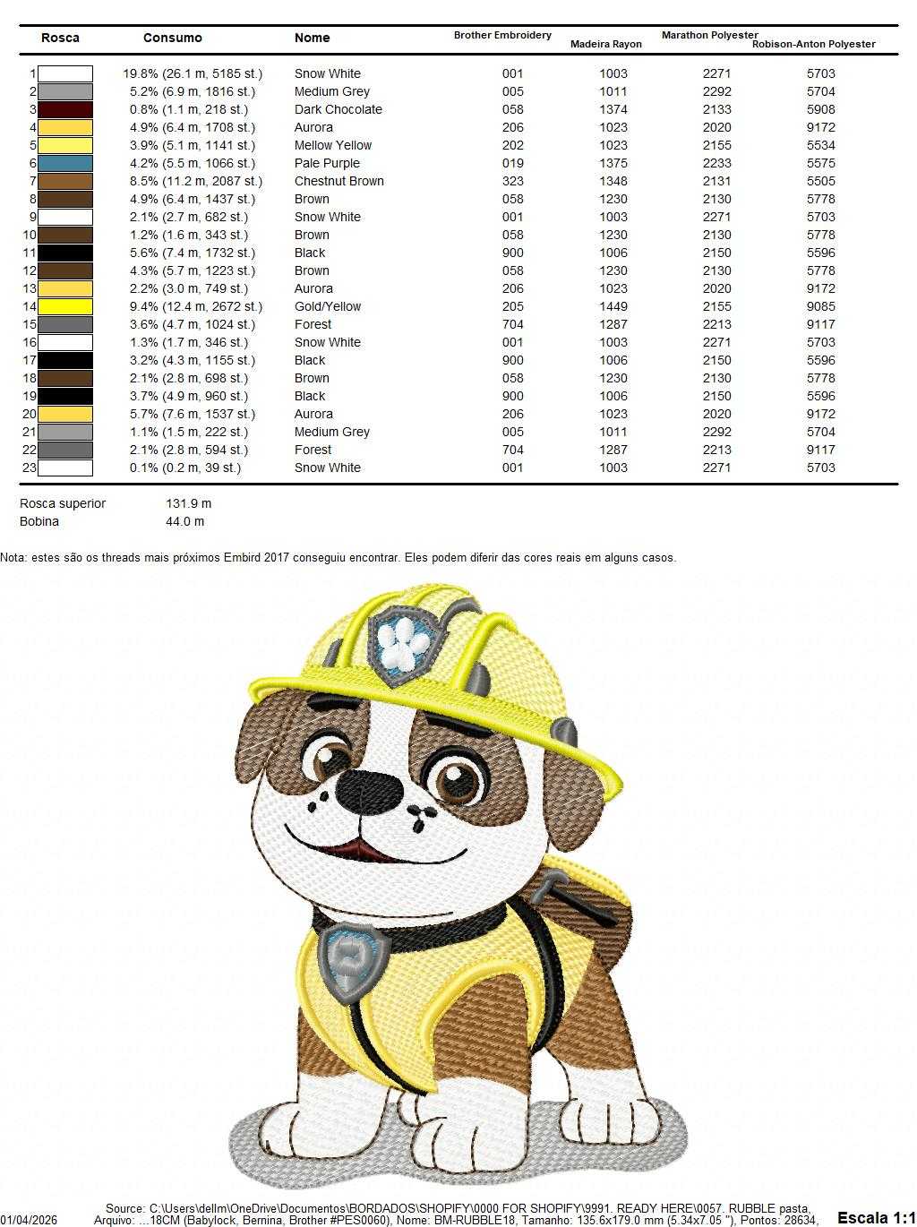 Paw Patrol embroidery designs - Dog Rubble machine embroidery patterns - Baby Girl Boy file - Instant digital download - Zuma Chase Rubble Skye - Marcia Embroidery