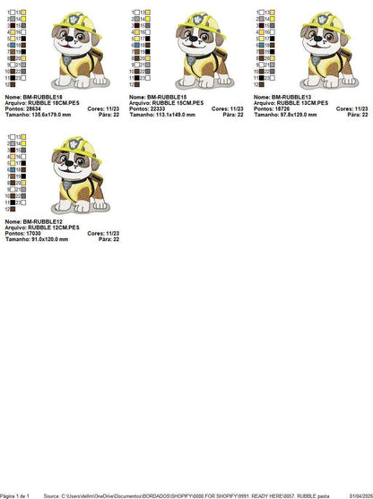 Paw Patrol embroidery designs - Dog Rubble machine embroidery patterns - Baby Girl Boy file - Instant digital download - Zuma Chase Rubble Skye - Marcia Embroidery