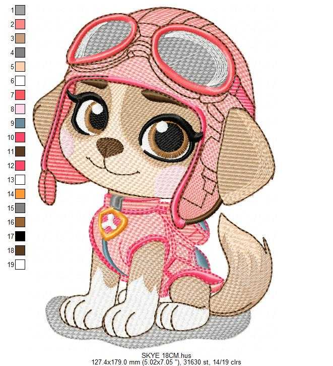 Paw Patrol embroidery designs - Dog Skye machine embroidery patterns - Baby Girl Boy file - Instant digital download - Zuma Chase Rubble Marshall - Marcia Embroidery