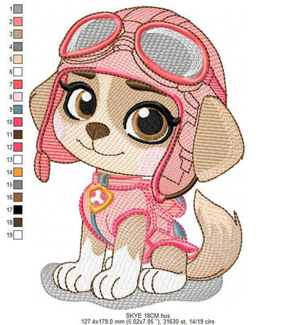 Paw Patrol embroidery designs - Dog Skye machine embroidery patterns - Baby Girl Boy file - Instant digital download - Zuma Chase Rubble Marshall - Marcia Embroidery
