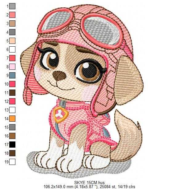 Paw Patrol embroidery designs - Dog Skye machine embroidery patterns - Baby Girl Boy file - Instant digital download - Zuma Chase Rubble Marshall - Marcia Embroidery