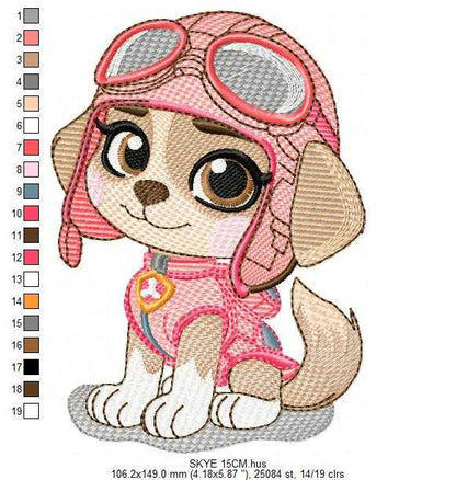 Paw Patrol embroidery designs - Dog Skye machine embroidery patterns - Baby Girl Boy file - Instant digital download - Zuma Chase Rubble Marshall - Marcia Embroidery