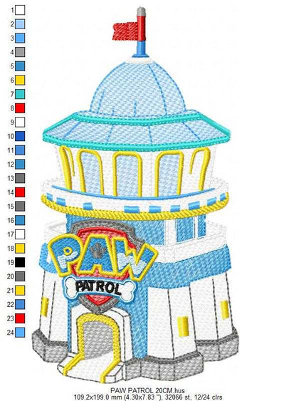 Paw Patrol embroidery designs - Dog Tower machine embroidery patterns - Baby Girl Boy file - Instant digital download - Zuma Chase Rubble Skye Marshall - Marcia Embroidery