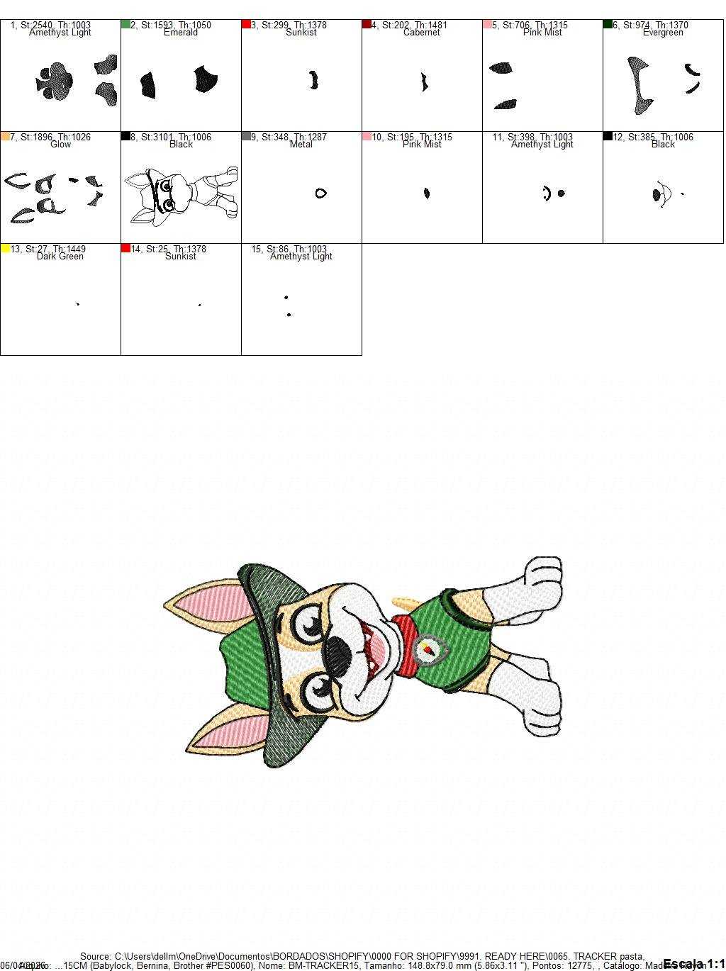 Paw Patrol embroidery designs - Dog Tracker machine embroidery patterns - Baby Girl Boy file - Instant digital download - Chase Rubble Skye Marshall - Marcia Embroidery