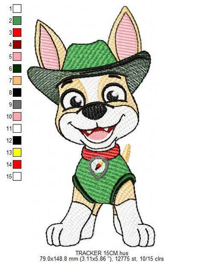 Paw Patrol embroidery designs - Dog Tracker machine embroidery patterns - Baby Girl Boy file - Instant digital download - Chase Rubble Skye Marshall - Marcia Embroidery