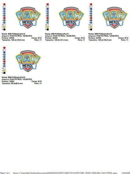 Paw Patrol embroidery designs - Paw Patrol Logo machine embroidery patterns - Baby Girl Boy file - Instant digital download pes jef dst exp hus vp3 - Zuma Chase Rubble Skye Marshall Everest Ryder Rocky - Marcia Embroidery