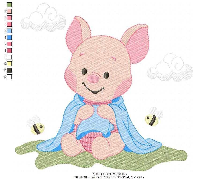 Piglet embroidery design - Winnie the Pooh Bear Cartoon machine embroidery pattern - Baby boy and girl file - Instant digital download pes jef - Marcia Embroidery