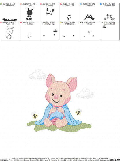 Piglet embroidery design - Winnie the Pooh Bear Cartoon machine embroidery pattern - Baby boy and girl file - Instant digital download pes jef - Marcia Embroidery