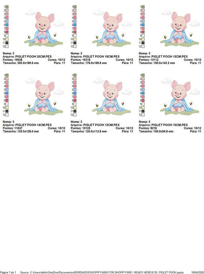 Piglet embroidery design - Winnie the Pooh Bear Cartoon machine embroidery pattern - Baby boy and girl file - Instant digital download pes jef - Marcia Embroidery