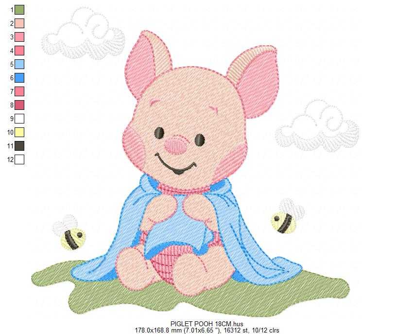 Piglet embroidery design - Winnie the Pooh Bear Cartoon machine embroidery pattern - Baby boy and girl file - Instant digital download pes jef - Marcia Embroidery