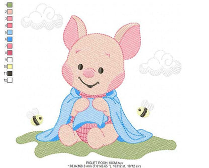 Piglet embroidery design - Winnie the Pooh Bear Cartoon machine embroidery pattern - Baby boy and girl file - Instant digital download pes jef - Marcia Embroidery