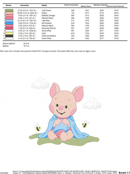Piglet embroidery design - Winnie the Pooh Bear Cartoon machine embroidery pattern - Baby boy and girl file - Instant digital download pes jef - Marcia Embroidery