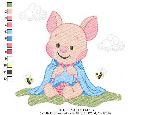 Piglet embroidery design - Winnie the Pooh Bear Cartoon machine embroidery pattern - Baby boy and girl file - Instant digital download pes jef - Marcia Embroidery