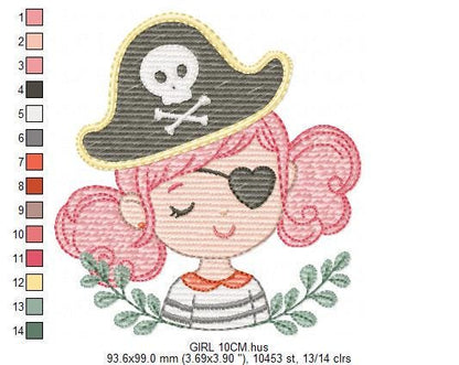Pirate girl embroidery designs - Buccaneer machine embroidery pattern - Nautical Baby girl file - Instant digital download pes jef dst hus - Marcia Embroidery