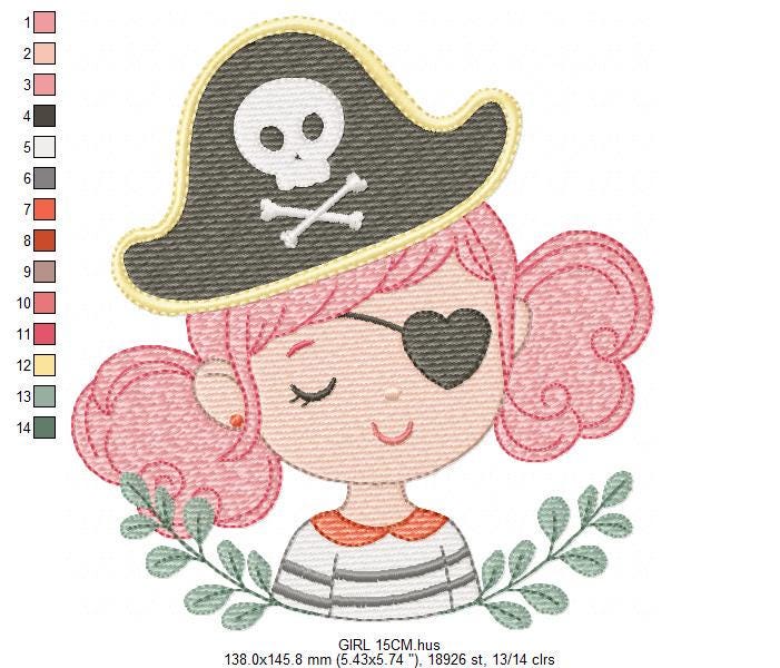Pirate girl embroidery designs - Buccaneer machine embroidery pattern - Nautical Baby girl file - Instant digital download pes jef dst hus - Marcia Embroidery
