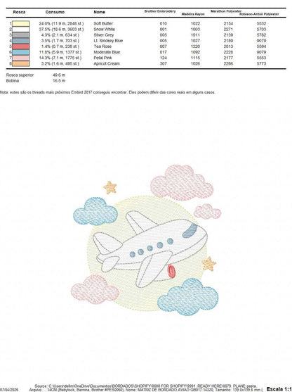 Plane embroidery design - Airplane with clouds and stars machine embroidery pattern - Baby boy file - Instant download - Marcia Embroidery