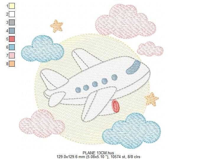 Plane embroidery design - Airplane with clouds and stars machine embroidery pattern - Baby boy file - Instant download - Marcia Embroidery
