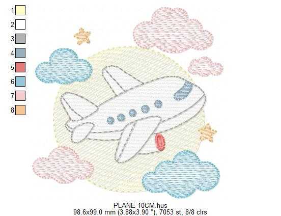 Plane embroidery design - Airplane with clouds and stars machine embroidery pattern - Baby boy file - Instant download - Marcia Embroidery