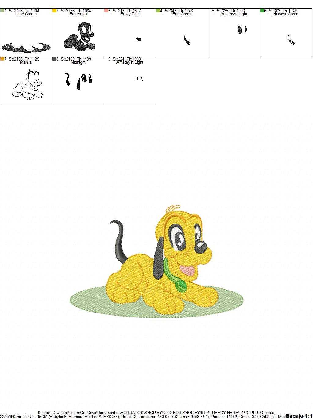 Pluto embroidery design - Mickey Mouse dog machine embroidery pattern - Baby Boy and girl file - Instant digital download pes jef dst hus - Marcia Embroidery