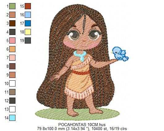 Pocahontas embroidery design - Disney Princess machine embroidery patterns - Baby girl file - Instant digital download pes jef dst - Marcia Embroidery