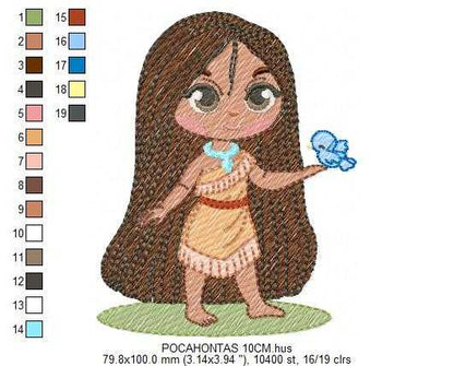 Pocahontas embroidery design - Disney Princess machine embroidery patterns - Baby girl file - Instant digital download pes jef dst - Marcia Embroidery