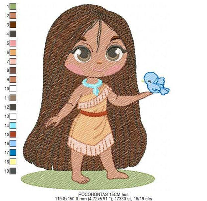 Pocahontas embroidery design - Disney Princess machine embroidery patterns - Baby girl file - Instant digital download pes jef dst - Marcia Embroidery