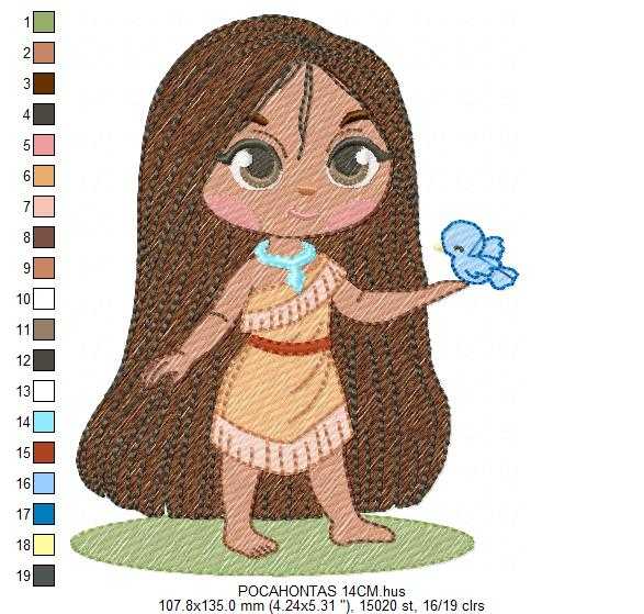 Pocahontas embroidery design - Disney Princess machine embroidery patterns - Baby girl file - Instant digital download pes jef dst - Marcia Embroidery