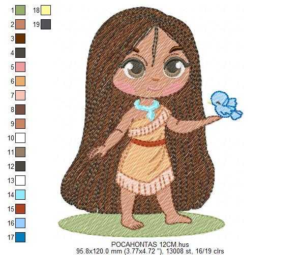 Pocahontas embroidery design - Disney Princess machine embroidery patterns - Baby girl file - Instant digital download pes jef dst - Marcia Embroidery