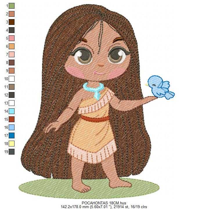 Pocahontas embroidery design - Disney Princess machine embroidery patterns - Baby girl file - Instant digital download pes jef dst - Marcia Embroidery