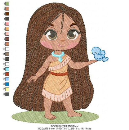 Pocahontas embroidery design - Disney Princess machine embroidery patterns - Baby girl file - Instant digital download pes jef dst - Marcia Embroidery