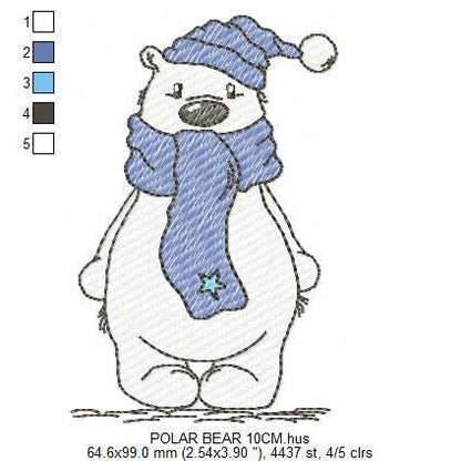 Polar Bear embroidery designs - Baby Boy Bear with hat and scarf machine embroidery pattern - Instant digital download pes jef dst hus vp3 - Marcia Embroidery