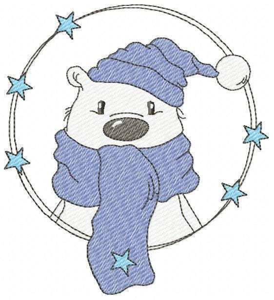 Polar Bear embroidery designs - Baby Boy Bear with hat and scarf machine embroidery pattern - Instant digital download pes jef dst hus vp3 - Marcia Embroidery