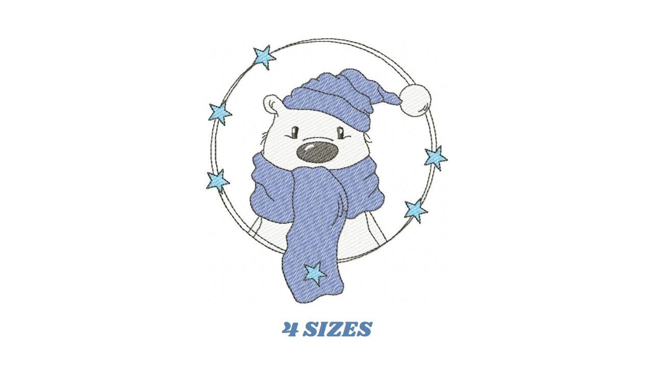 Polar Bear embroidery designs - Baby Boy Bear with hat and scarf machine embroidery pattern - Instant digital download pes jef dst hus vp3 - Marcia Embroidery