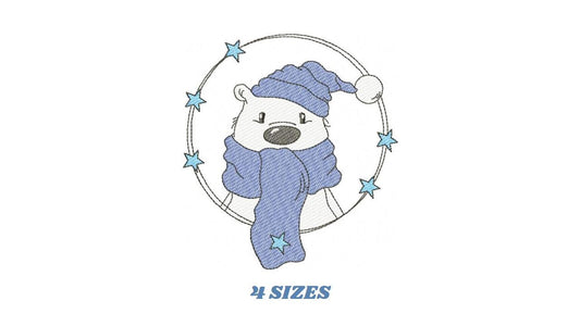 Polar Bear embroidery designs - Baby Boy Bear with hat and scarf machine embroidery pattern - Instant digital download pes jef dst hus vp3 - Marcia Embroidery