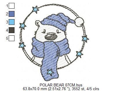 Polar Bear embroidery designs - Baby Boy Bear with hat and scarf machine embroidery pattern - Instant digital download pes jef dst hus vp3 - Marcia Embroidery