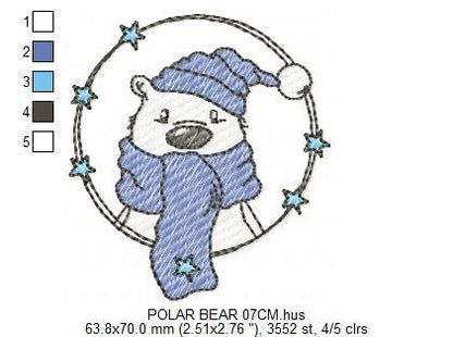Polar Bear embroidery designs - Baby Boy Bear with hat and scarf machine embroidery pattern - Instant digital download pes jef dst hus vp3 - Marcia Embroidery