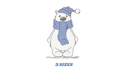 Polar Bear embroidery designs - Baby Boy Bear with hat and scarf machine embroidery pattern - Instant digital download pes jef dst hus vp3 - Marcia Embroidery