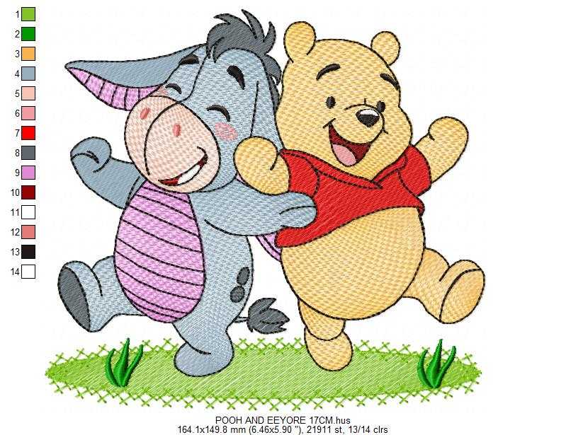 Pooh and Eeyore embroidery design - Winnie the Pooh Bear Cartoon machine embroidery pattern - Baby boy and girl file - Instant digital download pes jef - Marcia Embroidery