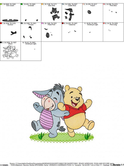 Pooh and Eeyore embroidery design - Winnie the Pooh Bear Cartoon machine embroidery pattern - Baby boy and girl file - Instant digital download pes jef - Marcia Embroidery