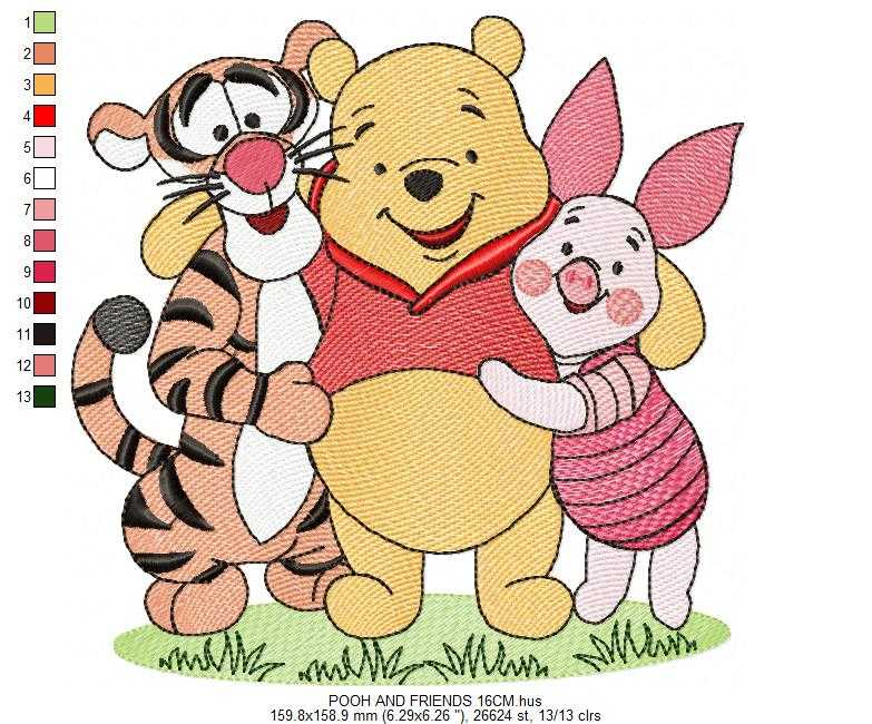 Pooh and friends embroidery design - Winnie the Pooh Bear Cartoon machine embroidery pattern - Baby boy and girl file - Instant digital download pes jef - Marcia Embroidery