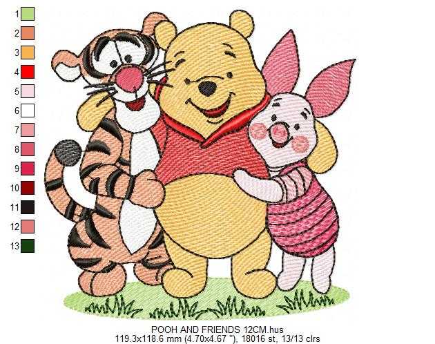 Pooh and friends embroidery design - Winnie the Pooh Bear Cartoon machine embroidery pattern - Baby boy and girl file - Instant digital download pes jef - Marcia Embroidery